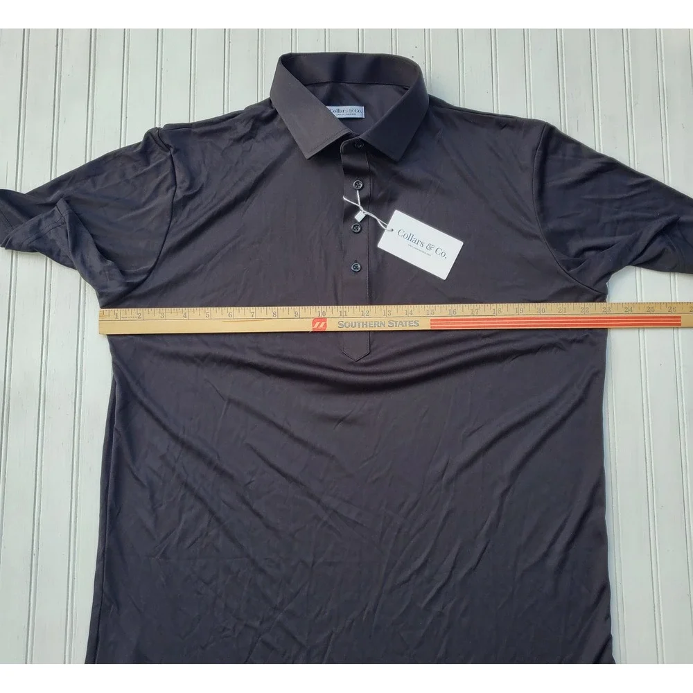Collars & Co. Dress Collar Polo Mens Large Relaxed Black Performance Shirt NWT